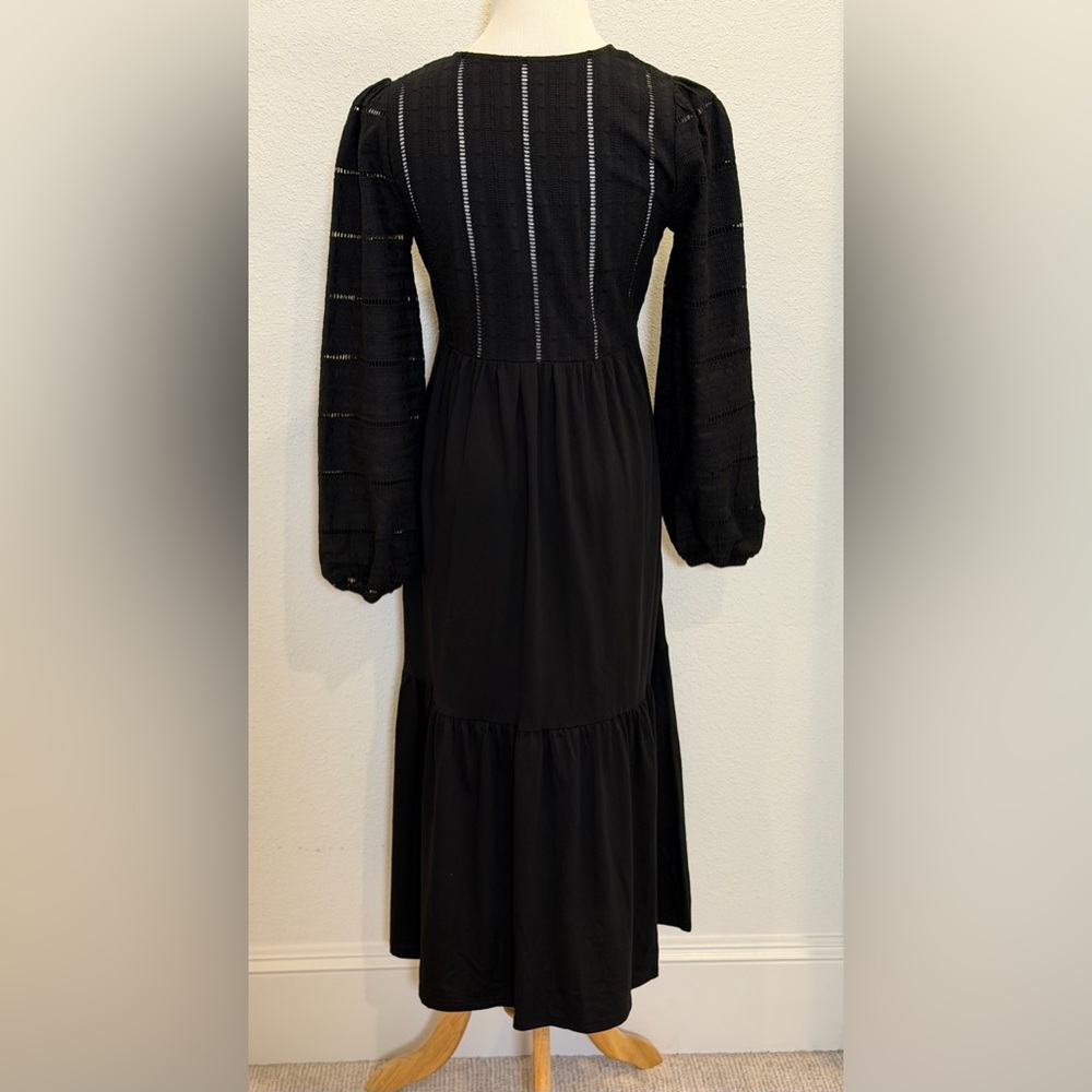 Boden Women’s Woven Mix Midi Broderie Jersey Dress 4R Black Peasant 4 Embroidery - Picture 7 of 10